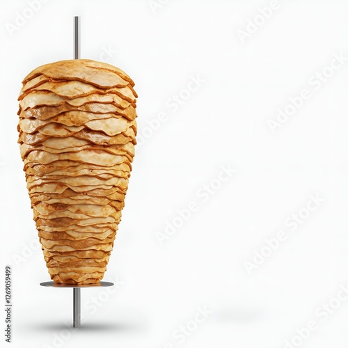 Chicken doner kebab shawarma in rotating spit isolated on white background. Generative AI
