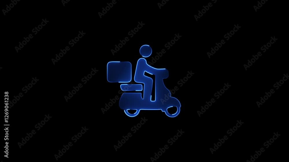 Delivery man cycle motorcycle driver abstract neon animation . Neon glowing delivery boy icon with motorcycle animation concept Delivery man cycle motorcycle driver abstract neon animation . Neon glowing delivery boy icon with motorcycle animation concept