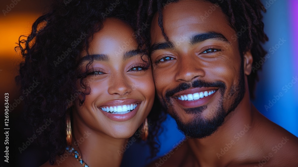 Two people share joy and connection through warm smiles in color Two people share joy and connection through warm smiles in color