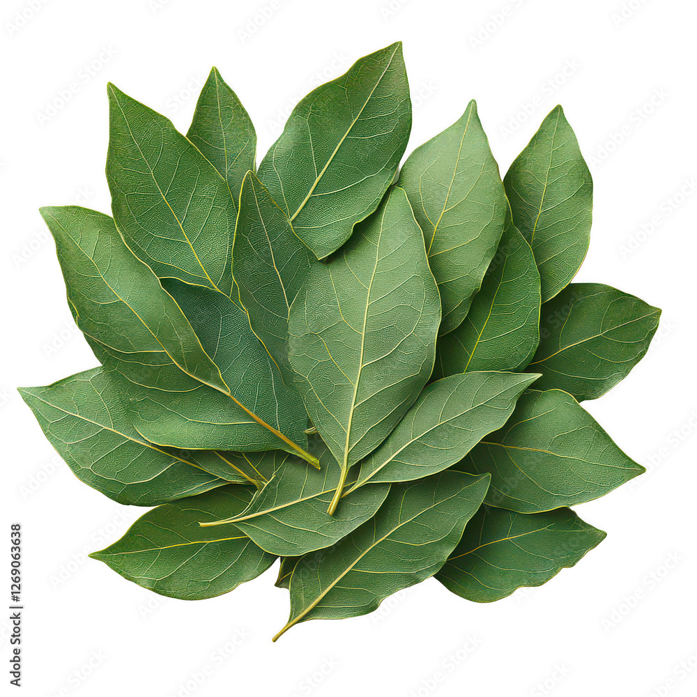 Fototapeta premium Fresh bay leaves isolated on transparent background