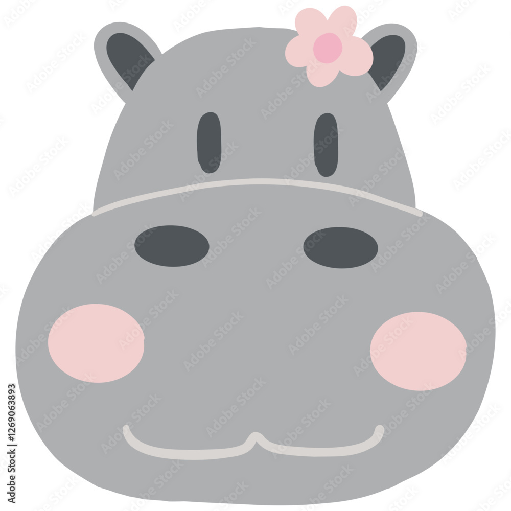 Cute cartoon hippo with a flower on its head. Cute cartoon hippo with a flower on its head.