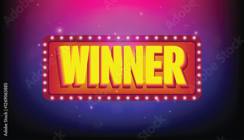Winner banner. Win congratulations vintage frame, Multicolor congratulating framed sign with falling confetti. 