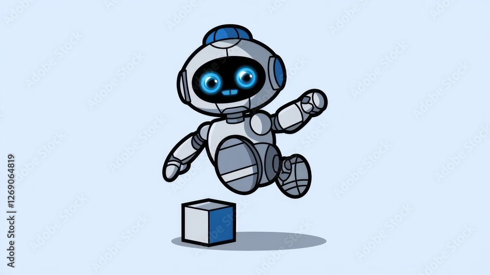 Fototapeta premium Vector Illustration of a Cute AI Robot Jumping with a Smile Generative aI
