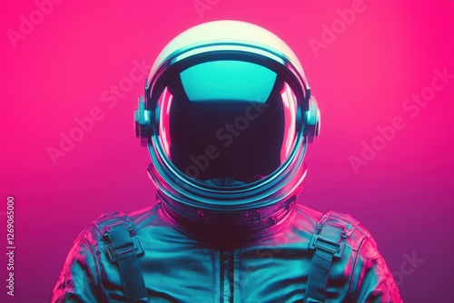 Astronaut in Reflective Helmet with Neon Color Background