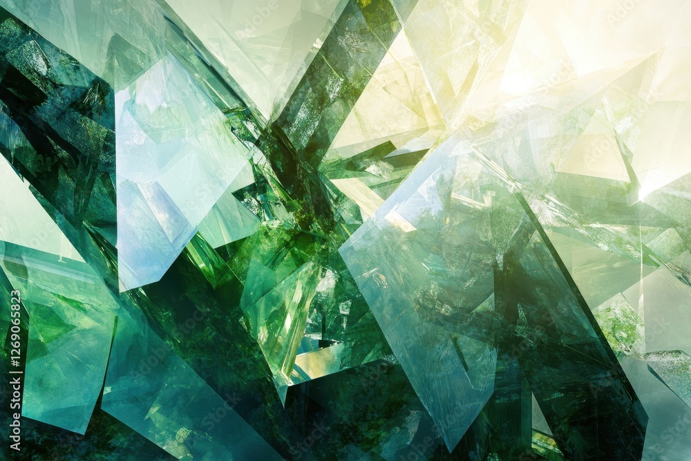 Obraz premium Abstract Green Crystal Formation with Light Reflections and Patterns
