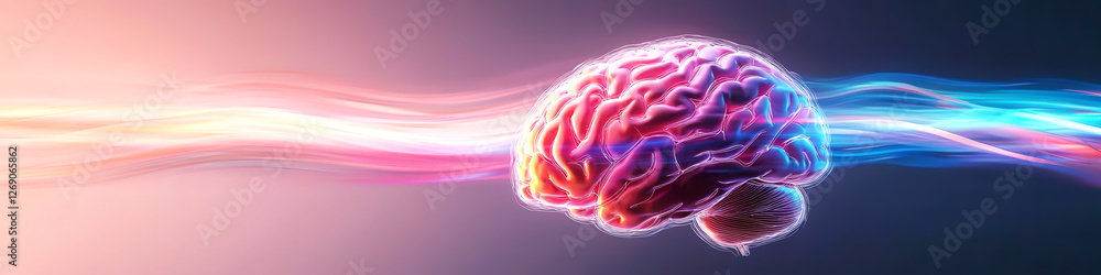 Abstract human brain glowing with swirling colorful lines, representing the flow of creative ideas and design intuition Abstract human brain glowing with swirling colorful lines, representing the flow of creative ideas and design intuition