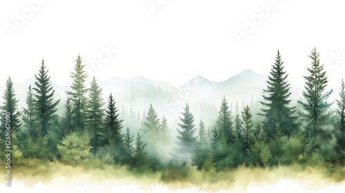 A forest with trees and mountains in the background
