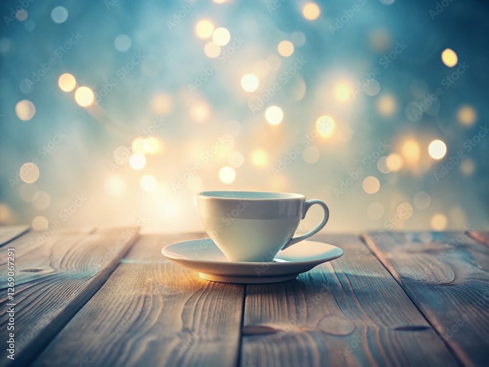 Fototapeta premium Minimalist White Tea Cup Mockup on Rustic Wooden Table: Clean & Elegant Product Photography