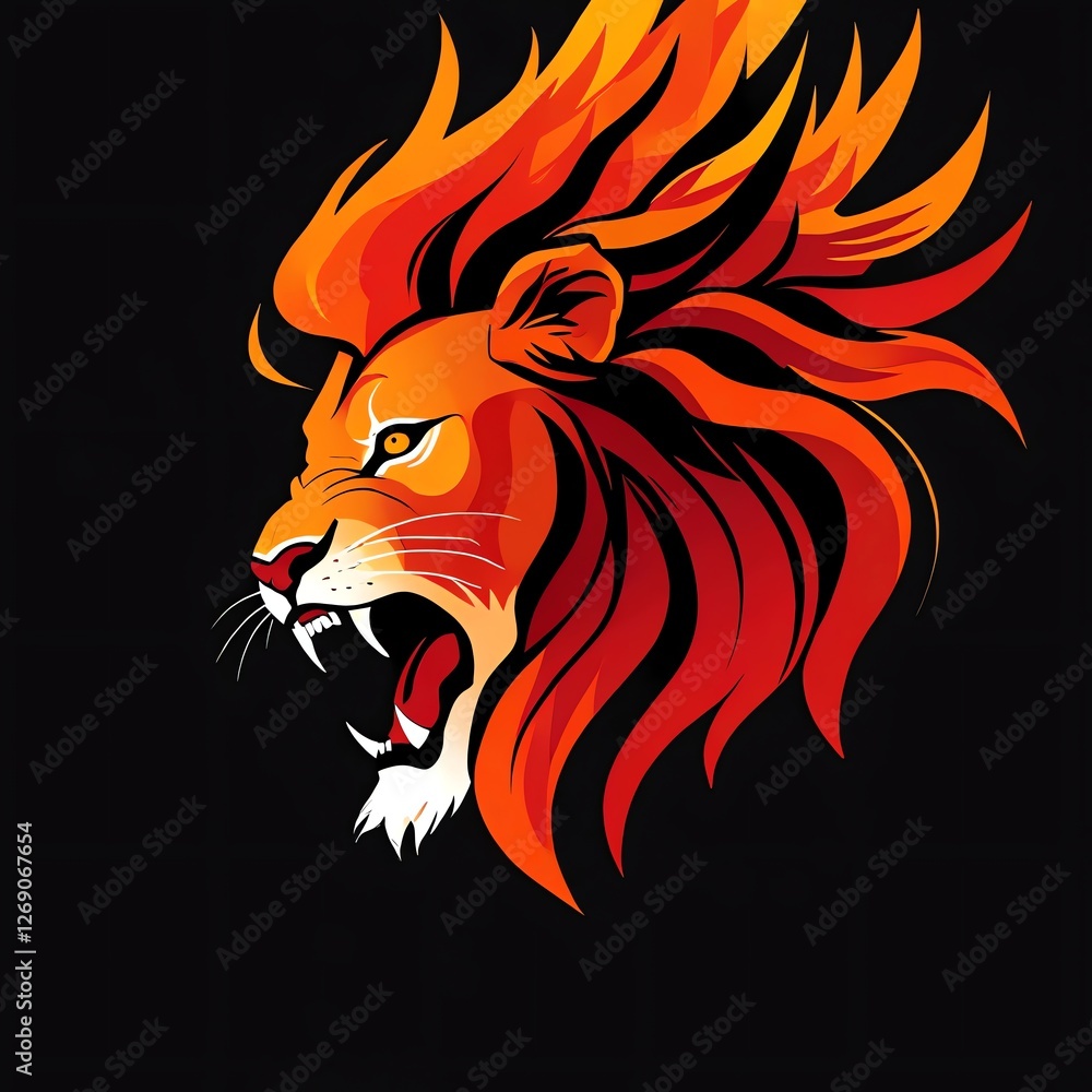 Fiery Lion Profile: A Majestic Roar in Abstract Flames