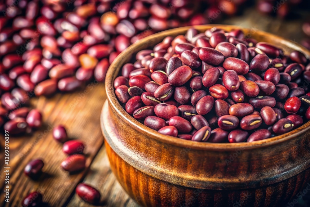 Rustic adzuki beans: a high-resolution, retro-styled close-up photo with aged texture. Rustic adzuki beans: a high-resolution, retro-styled close-up photo with aged texture.