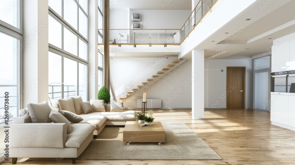 Fototapeta premium Modern Loft Apartment with Stunning City Views