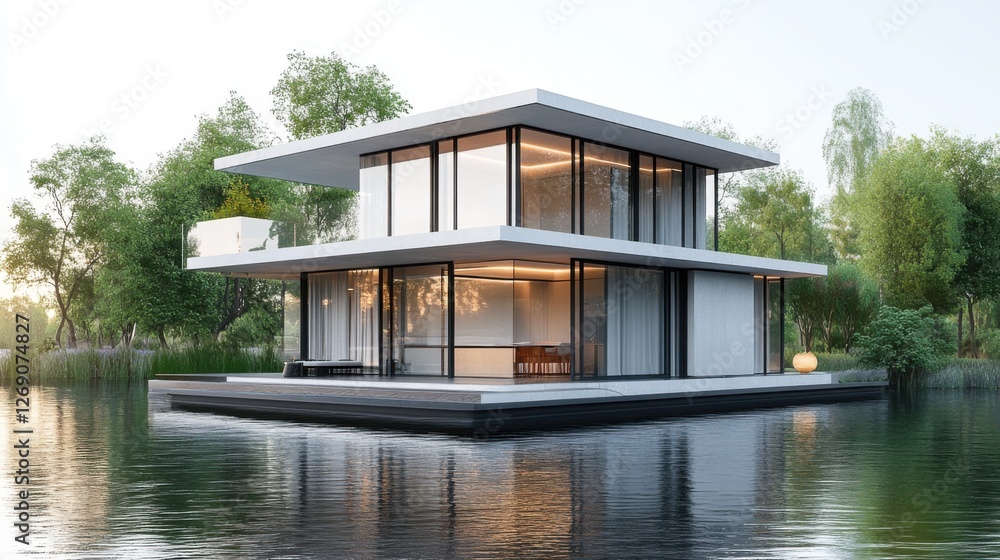 floating modern villa with glass walls floating modern villa with glass walls