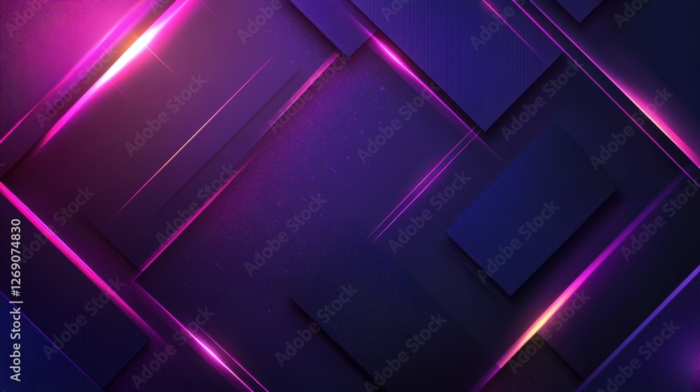 Abstract geometric background with vibrant purple and pink neon lights, smooth textures, and layered shapes for design and technology concepts Abstract geometric background with vibrant purple and pink neon lights, smooth textures, and layered shapes for design and technology concepts