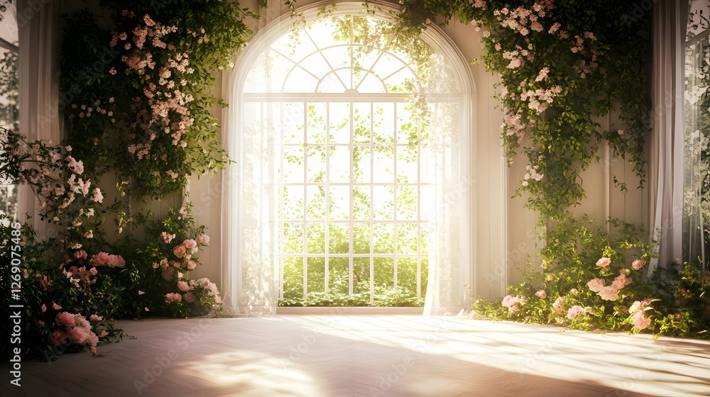 Wedding backdrop with gate of flowers generative AI Wedding backdrop with gate of flowers generative AI