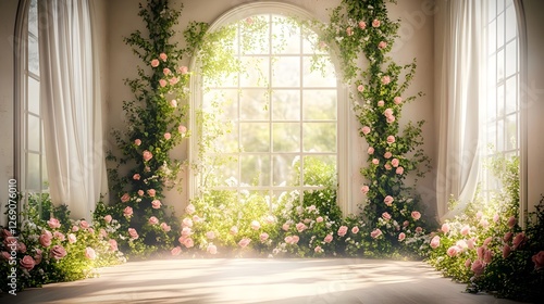 Fototapeta Naklejka Na Ścianę i Meble -  Wedding backdrop with gate of flowers generative AI