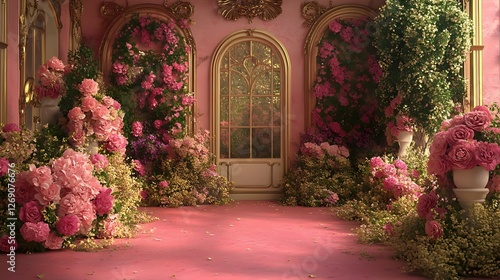 Fototapeta Naklejka Na Ścianę i Meble -  Wedding backdrop with gate of flowers generative AI