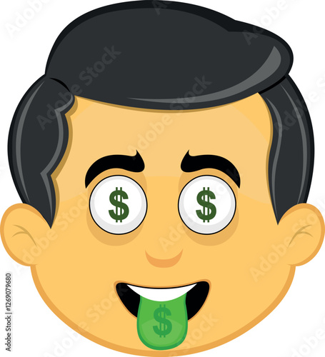 vector illustration yellow emoji character male, with eyes and tongue with the dollar sign