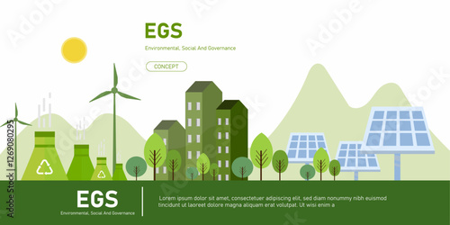 ESG - Environment Society and Governance ecological concepts with green tree house solar energy vector