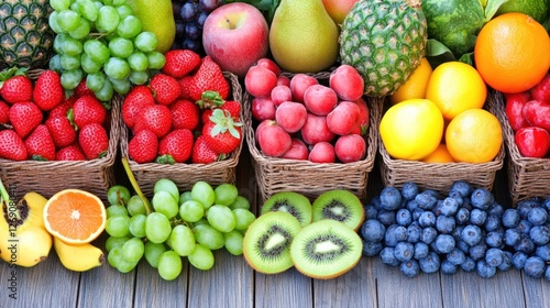 Vibrant Collection of Fresh Fruits in Baskets