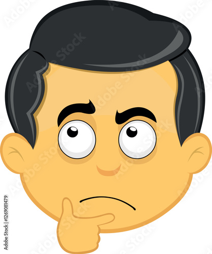 vector illustration yellow emoji character male, with a thinking or doubting expression