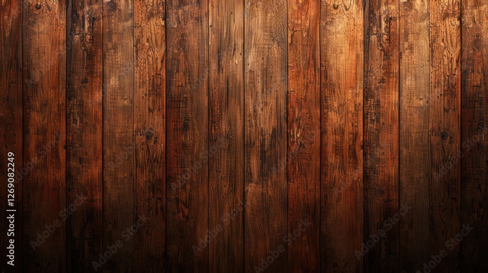 Textured wooden wall with rich brown tones, showcasing natural patterns and variations in grain Textured wooden wall with rich brown tones, showcasing natural patterns and variations in grain