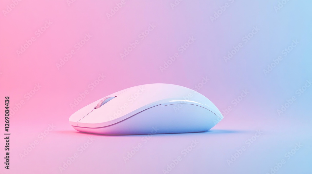 Wireless computer mouse, pink blue background, technology concept Wireless computer mouse, pink blue background, technology concept