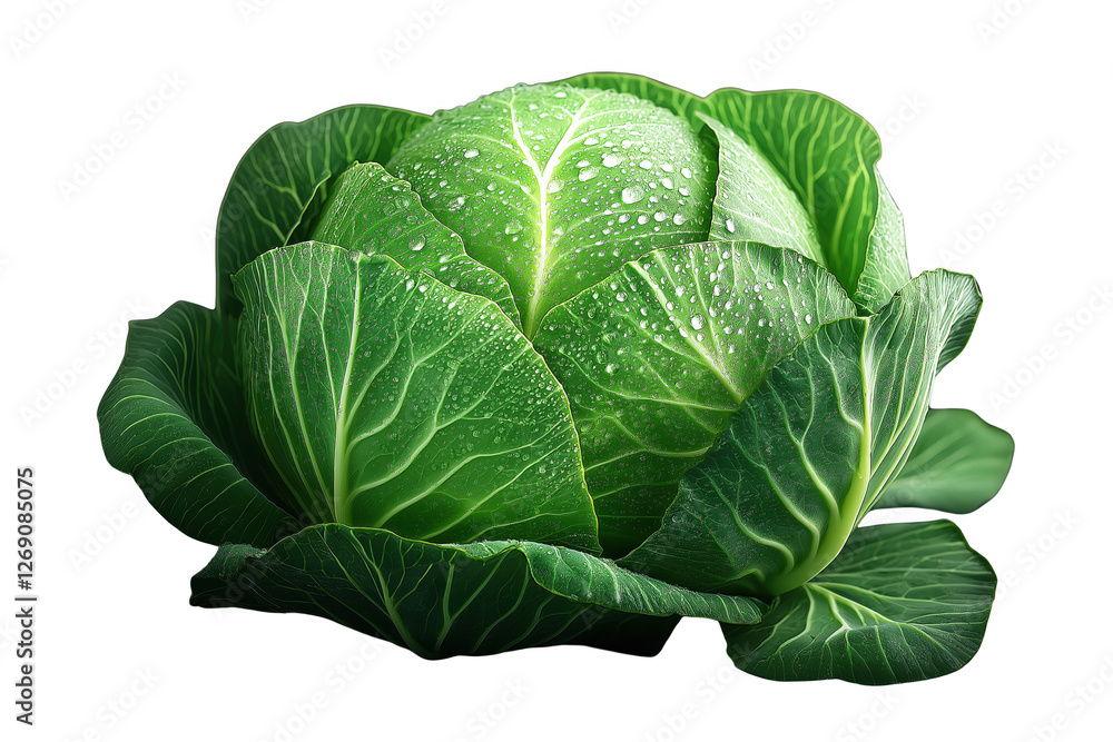 Obraz premium A large green cabbage with droplets of water on it