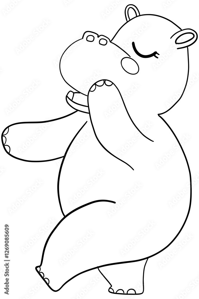 Outline coloring , Happy dancing cartoon hippo character illustration. Outline coloring , Happy dancing cartoon hippo character illustration.