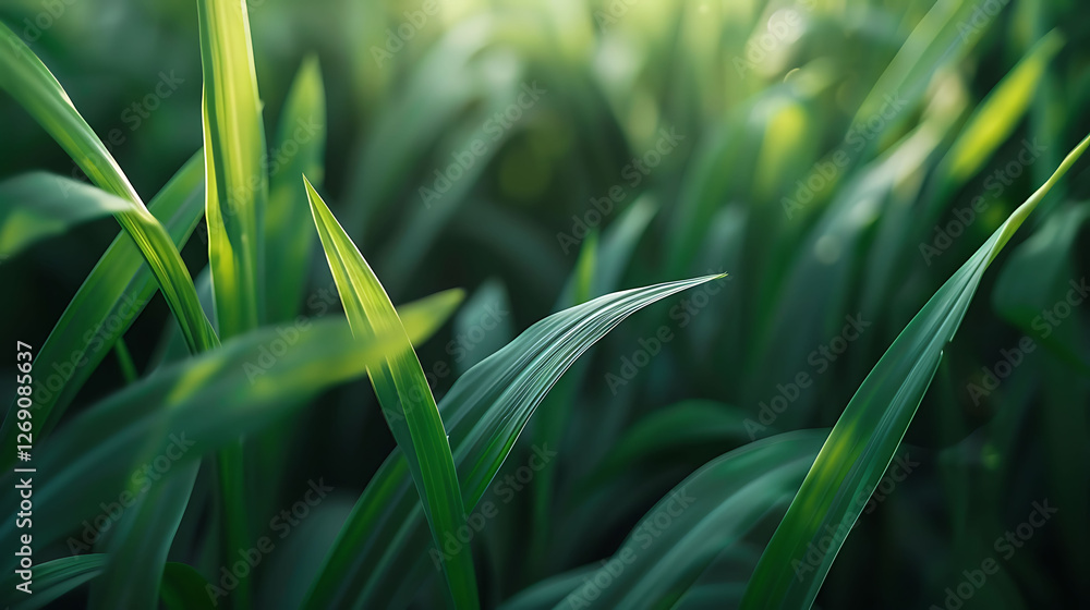 Fototapeta premium Hidden behind in focus blades of green grass in focus