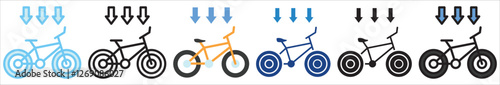 Bicycle Lane multi style, mini illustration icon. outline, flat, glyph, line color, UI, UX, app and web, digital or print. For education, construction, transportation, environment, urban planning.