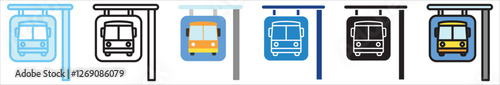 Bus Stop multi style, mini illustration icon. outline, flat, glyph, line color, UI, UX, app and web, digital or print. For education, construction, transportation, environment, urban planning.