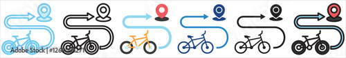 Cycle Path multi style, mini illustration icon. outline, flat, glyph, line color, UI, UX, app and web, digital or print. For education, construction, transportation, environment, urban planning.