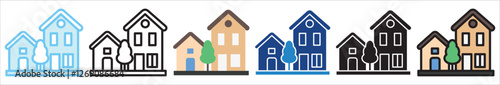 Neighborhood multi style, mini illustration icon. outline, flat, glyph, line color, UI, UX, app and web, digital or print. For education, construction, transportation, environment, urban planning.