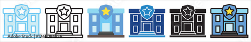Police Station multi style, mini illustration icon. outline, flat, glyph, line color, UI, UX, app and web, digital or print. For education, construction, transportation, environment, urban planning.