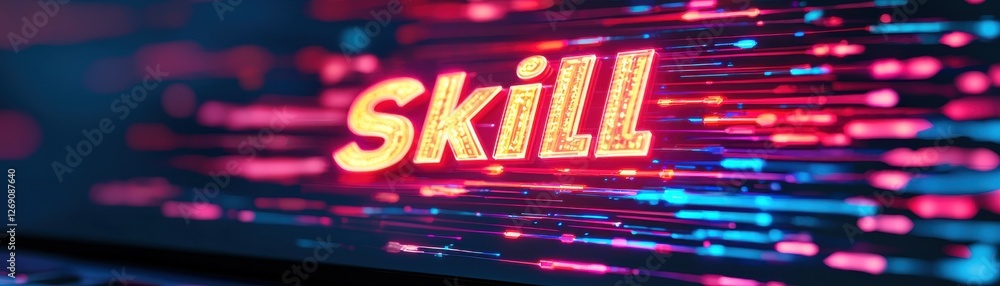 Bright and Colorful Skill Concept with Glowing Letters and Abstract Background Design for Digital Learning Bright and Colorful Skill Concept with Glowing Letters and Abstract Background Design for Digital Learning
