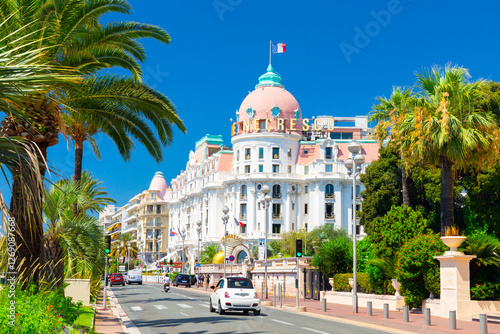 Fototapeta Naklejka Na Ścianę i Meble -  Symbol of the Cote d'Azur, the Negresco hotel, famous luxury hotel on the Promenade des Anglais