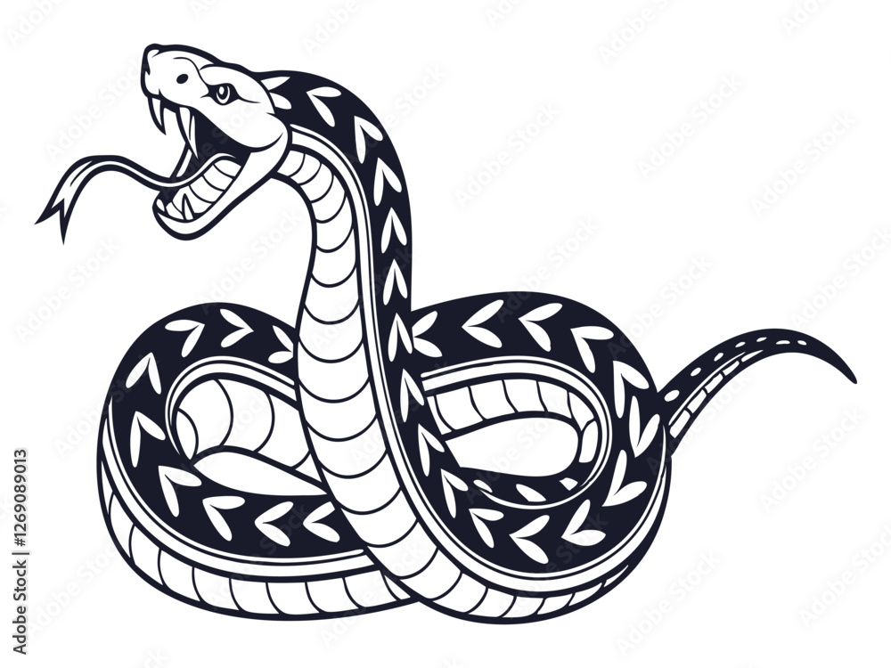 High-quality drawing of a striking cobra, emphasizing texture and aggressive stance, ideal for wildlife themes. High-quality drawing of a striking cobra, emphasizing texture and aggressive stance, ideal for wildlife themes.
