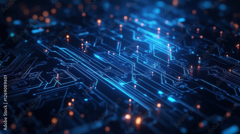 Fototapeta premium A digital smart logo with a circuit board pattern, seamlessly blending into a futuristic technology background.