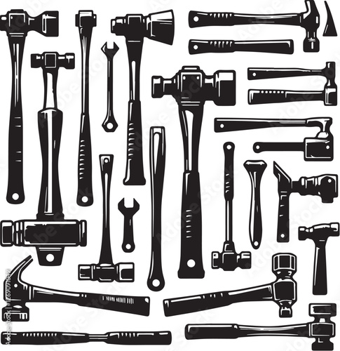 Black Color Sledgehammer Silhouette Vector Illustration design, Solid White Background