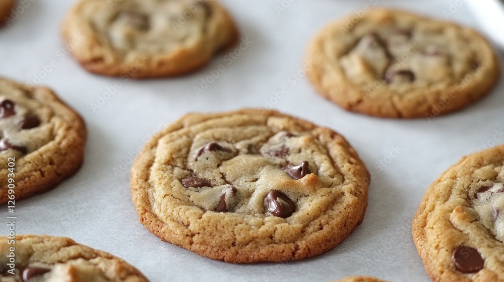 Baked Chocolate Chip Cookies on Parchment Paper Baked Chocolate Chip Cookies on Parchment Paper