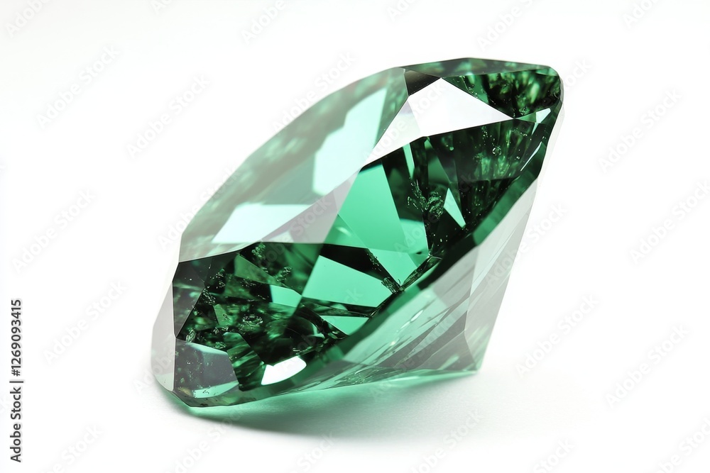 Sparkling emerald gemstone, studio shot, white background, jewelry design Sparkling emerald gemstone, studio shot, white background, jewelry design