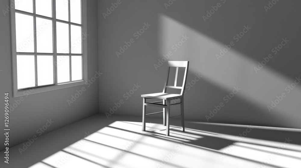 Simple Wooden Chair in Minimalist Room with Natural Light Shadows Simple Wooden Chair in Minimalist Room with Natural Light Shadows