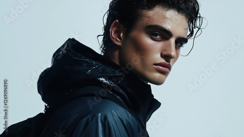 Stylish Man in Activewear Posing Against Light Background