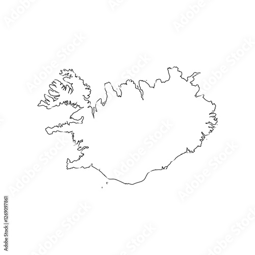 Freehand Iceland map sketch on white background