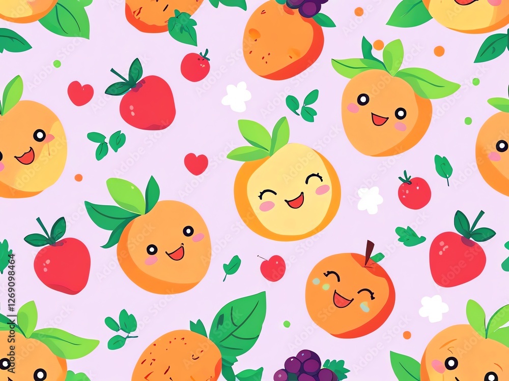 Cute Fruit Pattern: Happy Peaches, Apples, Strawberries & More! Cute Fruit Pattern: Happy Peaches, Apples, Strawberries & More!