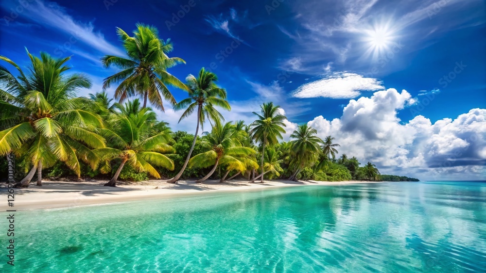 Obraz premium Panoramic Beach Vacation: Sun-Kissed Sands and Azure Ocean