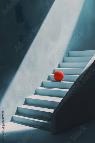 red ball rolling down the stairs