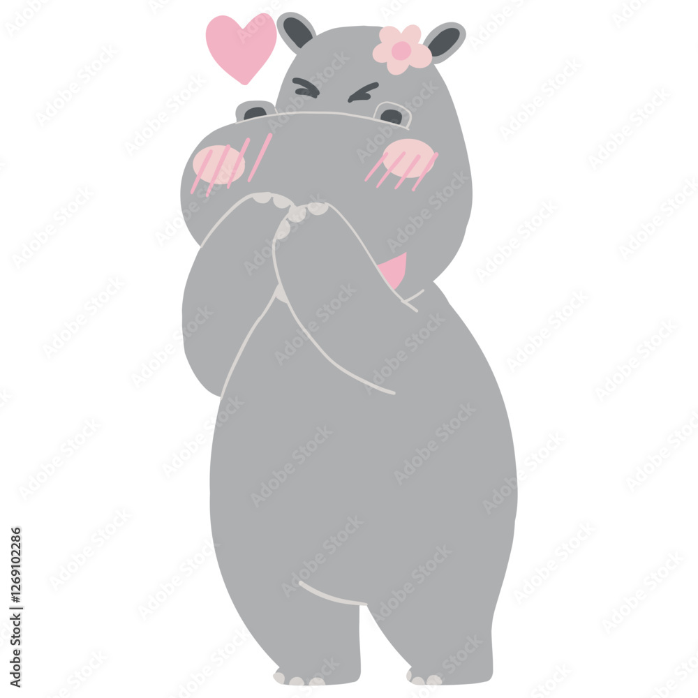 Obraz premium Valentine hippo theme. Cute hippo character expressing love and joy.