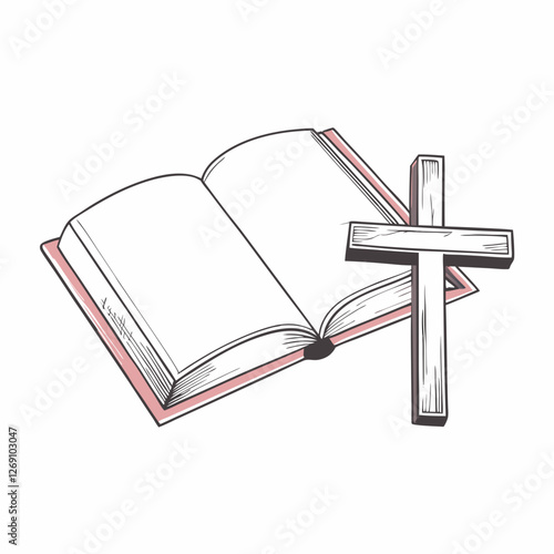 Open Bible with wooden cross 