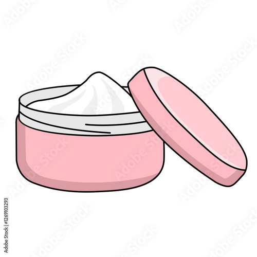 Vasetto rosa con coperchio per crema cosmetica. Disegno simpatico stile fumetto. Vettoriale editabile